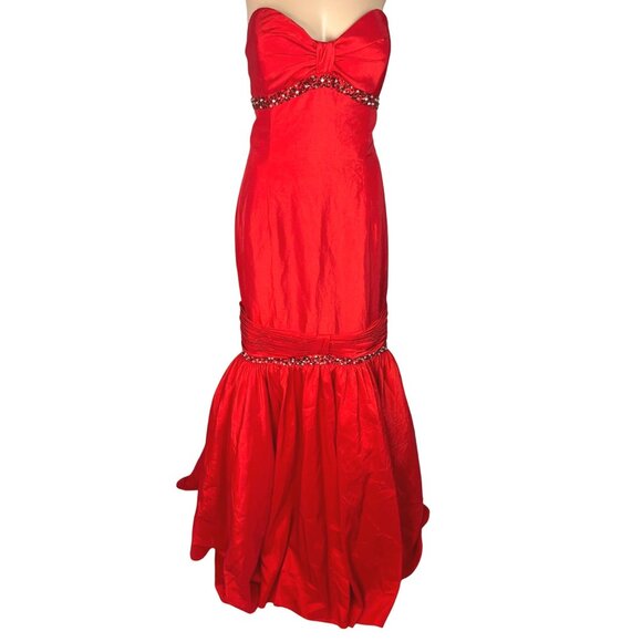 Vintage Y2K Studio 17 Red Strapless Mermaid Gown W/ Rhinestones & Bow - Size 16 - Picture 1 of 10